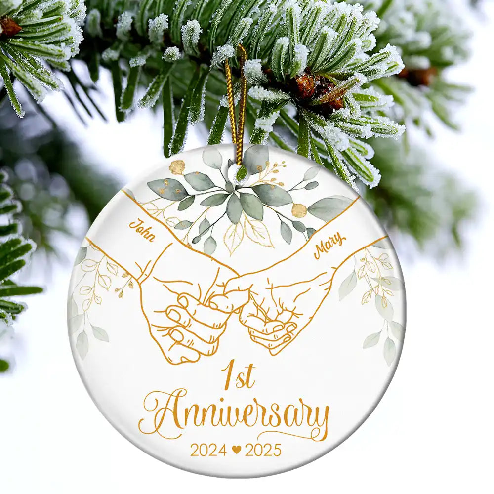 Wedding Anniversary,Gift For Couples,Gift For Husband,Gift For Wife,Happy - 50th Anniversary Forever Holding Hands - Personalized Circle Ceramic Ornament