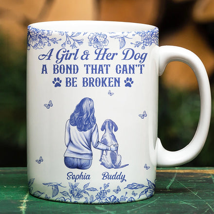 A Bond That Can't Be Broken Dog Toile - Personalized White Edge-to-Edge Mug
