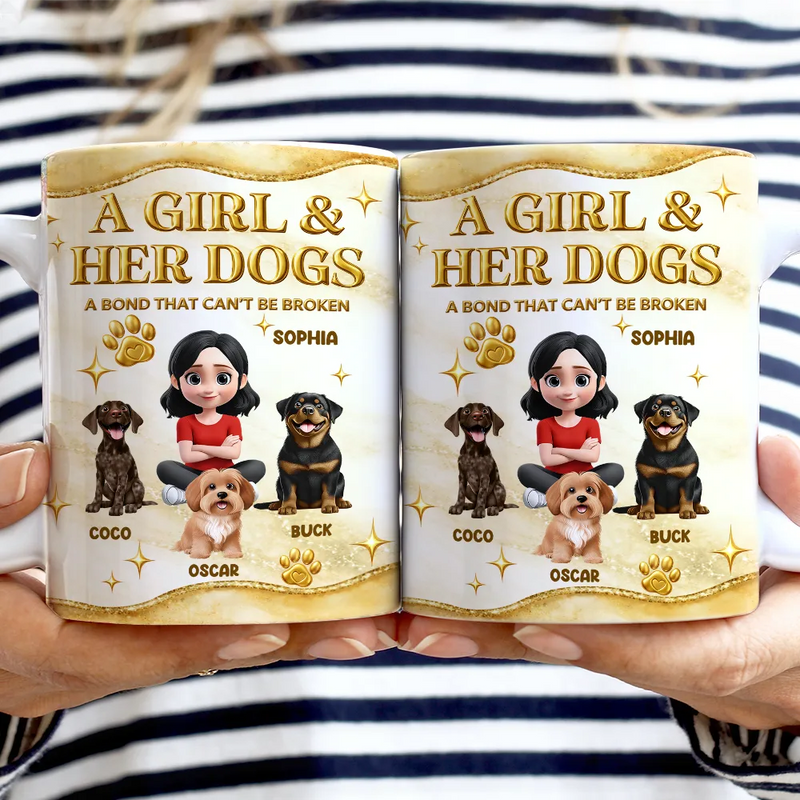 Pet Lovers,Pet Mom,Pet Dad,Dog Lovers,Dog Mom,Dog Dad,Happy - A Bond That Can't Be Broken Golden 3D Effect - Personalized White Edge-to-Edge Mug