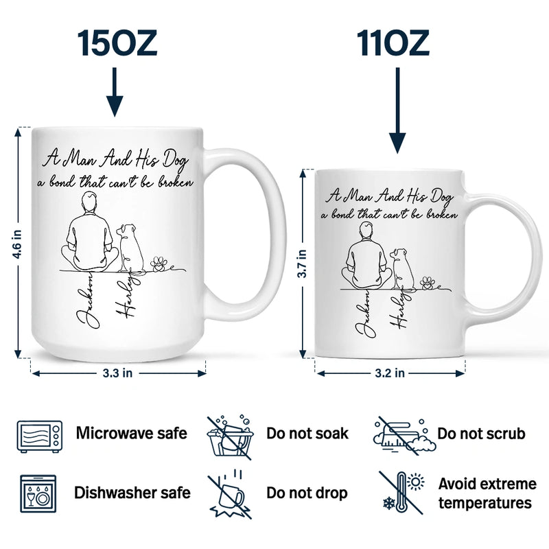Pet Lovers,Pet Mom,Pet Dad,Dog Lovers,Dog Mom,Dog Dad,Happy - A Bond That Can't Be Broken Woman Man Line Art - Personalized Mug
