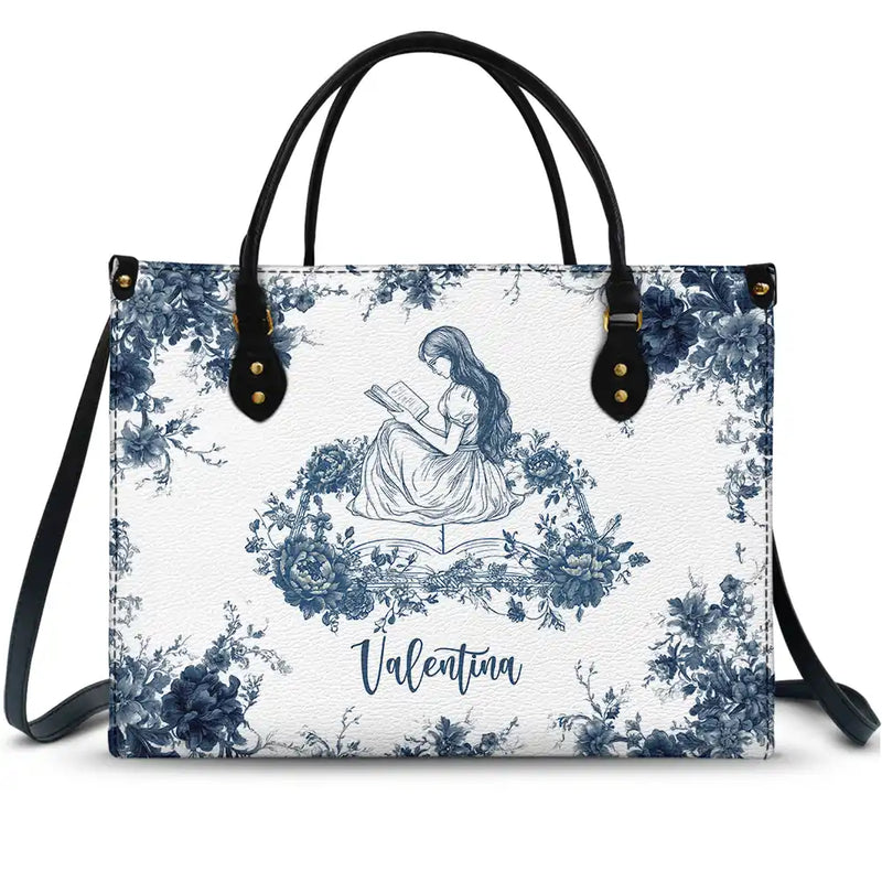 Teacher, Back To School, Reading, Gift For Women - A Chapter Of Chinoiserie Toile - Personalized Leather Bag