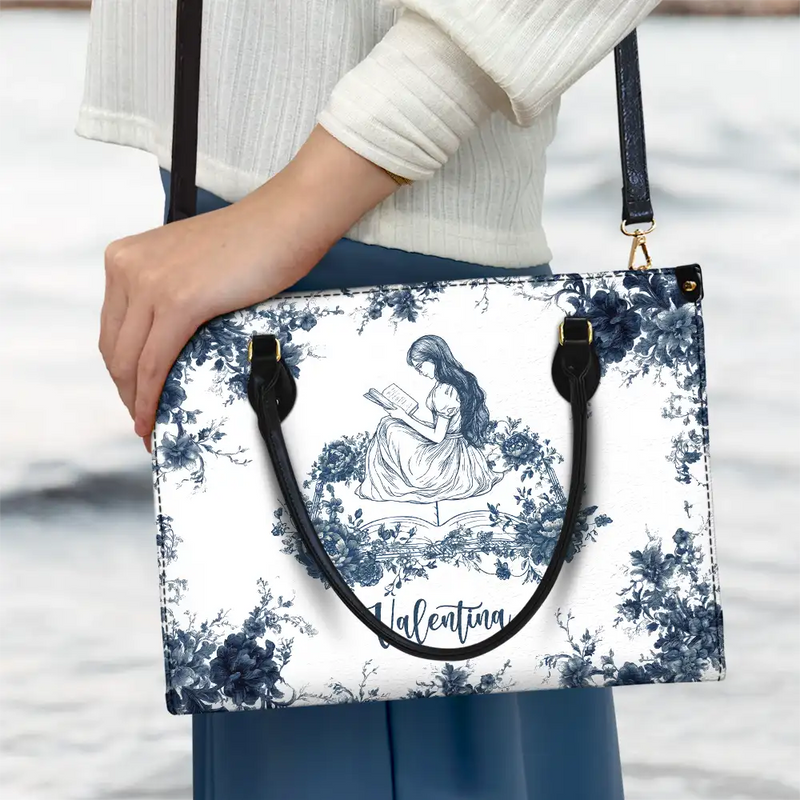 Teacher, Back To School, Reading, Gift For Women - A Chapter Of Chinoiserie Toile - Personalized Leather Bag