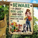 Pet Lovers,Pet Mom,Dog Lovers,Dog Mom,Gardening,Happy - A Crazy Dog Lady And Her Dogs Live Here - Personalized Classic Metal Signs