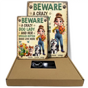 Pet Lovers,Pet Mom,Dog Lovers,Dog Mom,Gardening,Happy - A Crazy Dog Lady And Her Dogs Live Here - Personalized Classic Metal Signs