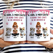 Cat Lovers, Cat Mom, Cat Dad, Pet Lovers, Happy - A Girl And Her Cat A Bond That Can't Be Broken - Personalized White Edge-to-Edge Mug
