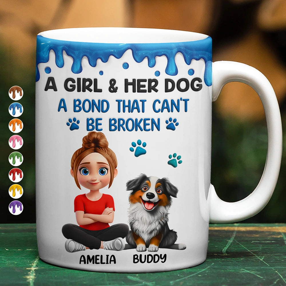 Dog Lovers,Dog Mom,Dog Dad,Pet Lovers,Happy - A Girl And Her Dog A Bond That Can't Be Broken - Personalized White Edge-to-Edge Mug