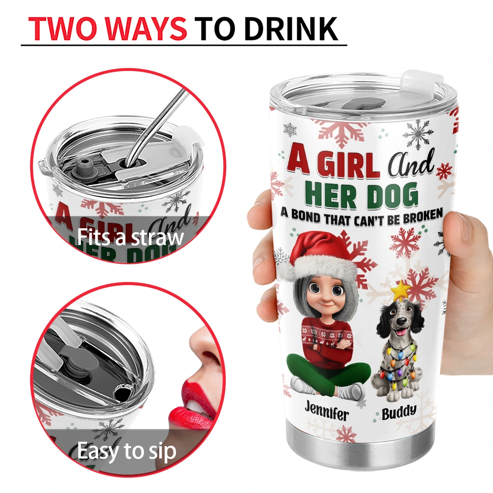 Dog Lovers, Dog Mom, Pet Lovers, Pet Mom, Happy, Christmas, Top Market - A Girl And Her Dog Christmas - Personalized Tumbler