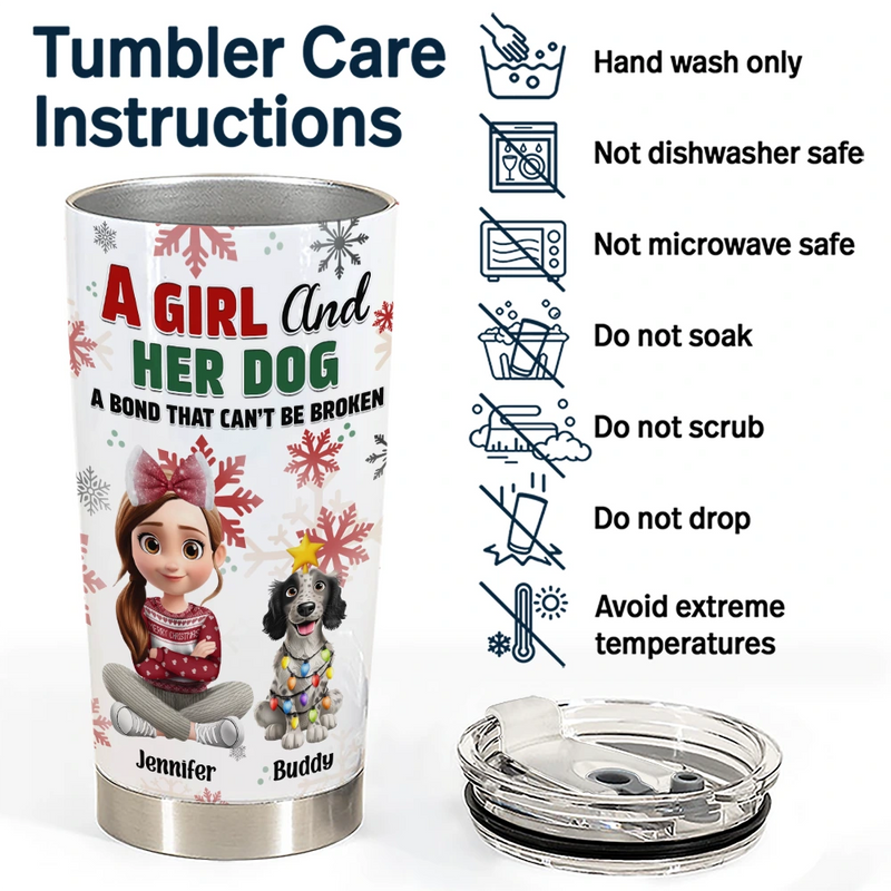 Dog Lovers, Dog Mom, Pet Lovers, Pet Mom, Happy, Christmas, Top Market - A Girl And Her Dog Christmas - Personalized Tumbler