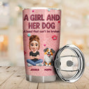 Pet Lovers, Pet Mom, Pet Dad, Dog Lovers, Dog Mom, Dog Dad, Happy - A Girl And Her Dog Embroidery Effect - Personalized Tumbler