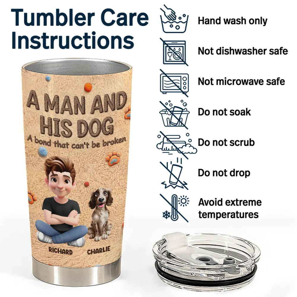 Pet Lovers, Pet Mom, Pet Dad, Dog Lovers, Dog Mom, Dog Dad, Happy - A Girl And Her Dog Embroidery Effect - Personalized Tumbler