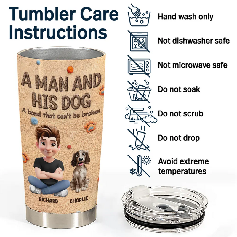 Pet Lovers, Pet Mom, Pet Dad, Dog Lovers, Dog Mom, Dog Dad, Happy - A Girl And Her Dog Embroidery Effect - Personalized Tumbler