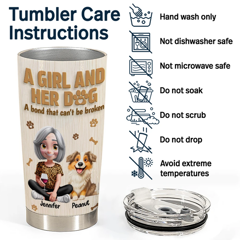 Dog Lovers,Dog Mom,Pet Lovers,Pet Mom,Happy - A Girl And Her Dog Wooden 3D Effect - Personalized Tumbler
