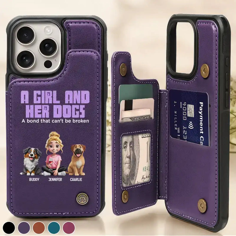 Dog Lovers,Dog Mom - A Girl And Her Dogs - Personalized Leather Flip Wallet Phone Case
