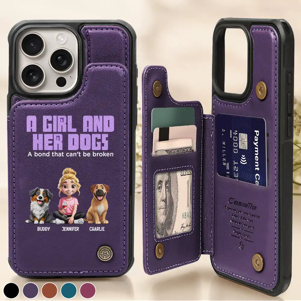 A Girl And Her Dogs - Personalized Leather Flip Wallet Phone Case