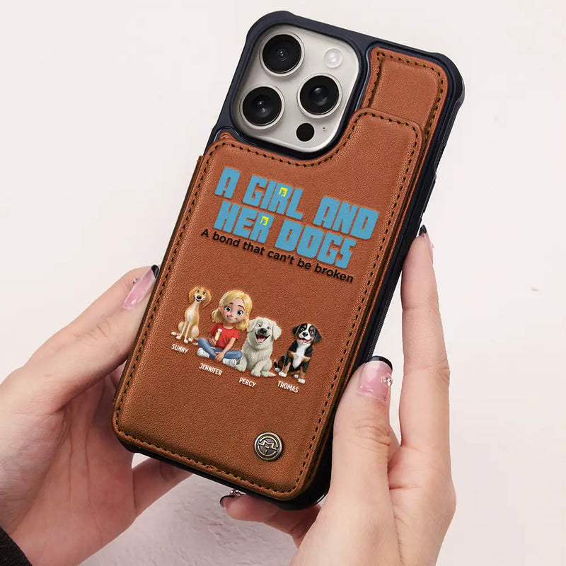 Dog Lovers,Dog Mom - A Girl And Her Dogs - Personalized Leather Flip Wallet Phone Case
