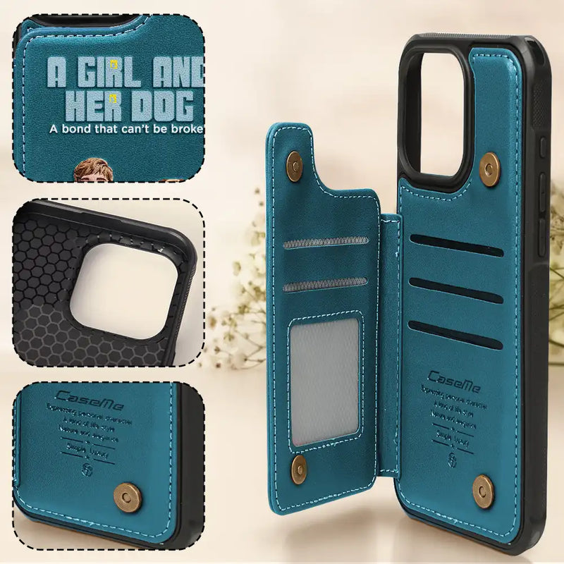 Dog Lovers,Dog Mom - A Girl And Her Dogs - Personalized Leather Flip Wallet Phone Case
