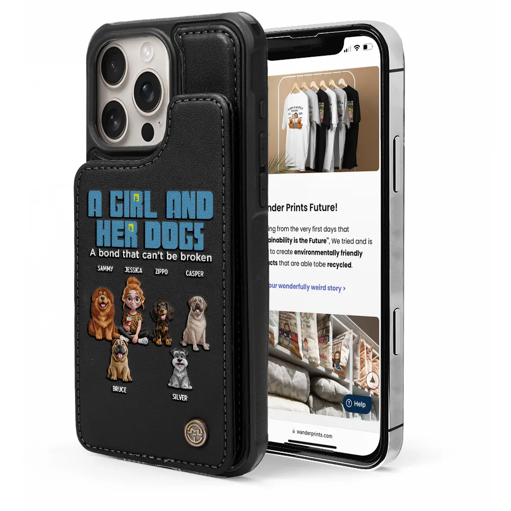 Dog Lovers,Dog Mom - A Girl And Her Dogs - Personalized Leather Flip Wallet Phone Case
