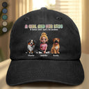 Dog Lovers, Dog Mom, Dog Dad, Summer, Pet Lovers, Pet Mom, Pet Dad, Happy - A Girl And Her Dogs - Personalized Vintage Washed Denim Cap