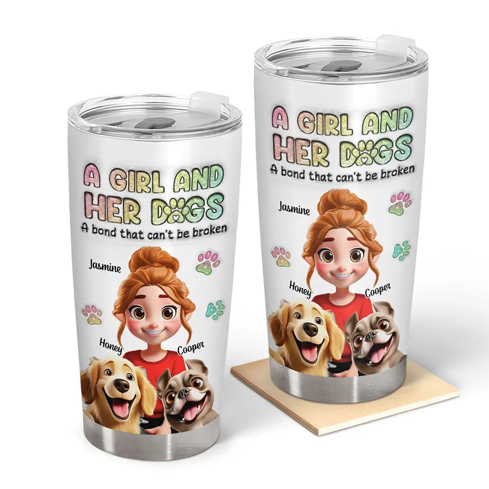 A Girl And Her Dogs 3D Effect - 3D Inflated Effect Printed, Personalized Tumbler