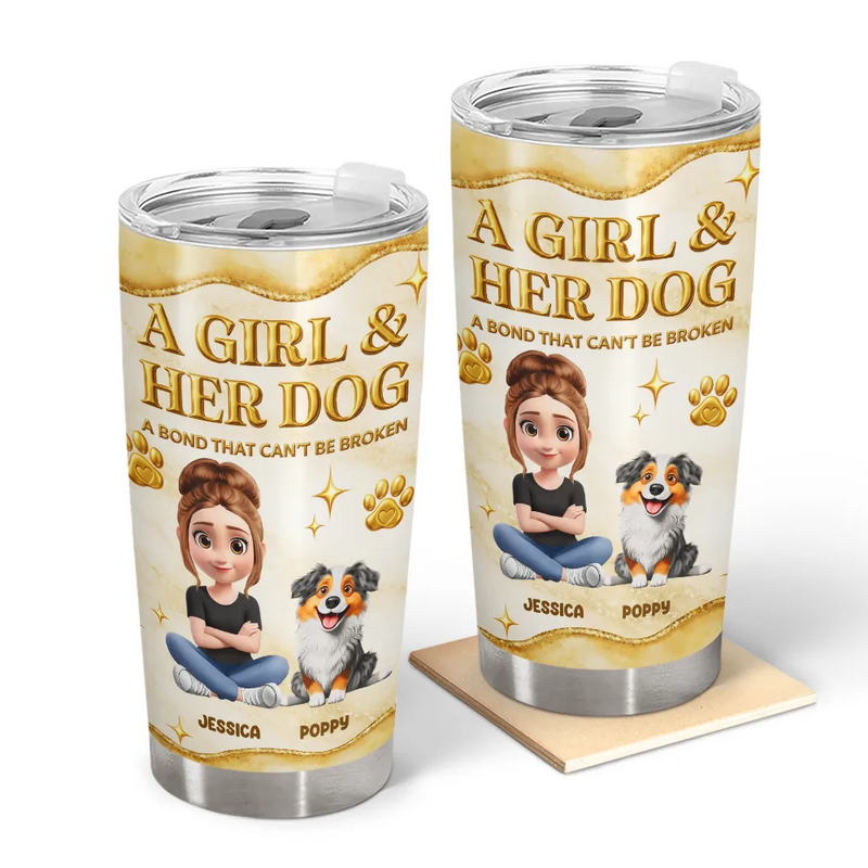 Dog Lovers,Dog Mom,Dog Dad,Pet Lovers,Pet Mom,Pet Dad,Happy - A Girl And Her Dogs 3D Golden Effect - Personalized Tumbler
