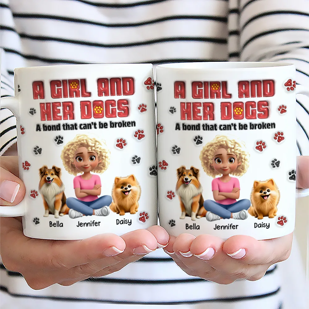 Pet Lovers, Pet Mom, Dog Lovers, Dog Mom, Cat Lovers, Cat Mom, Happy - A Girl And Her Fur Babies - 3D Inflated Effect Printed, Personalized Mug