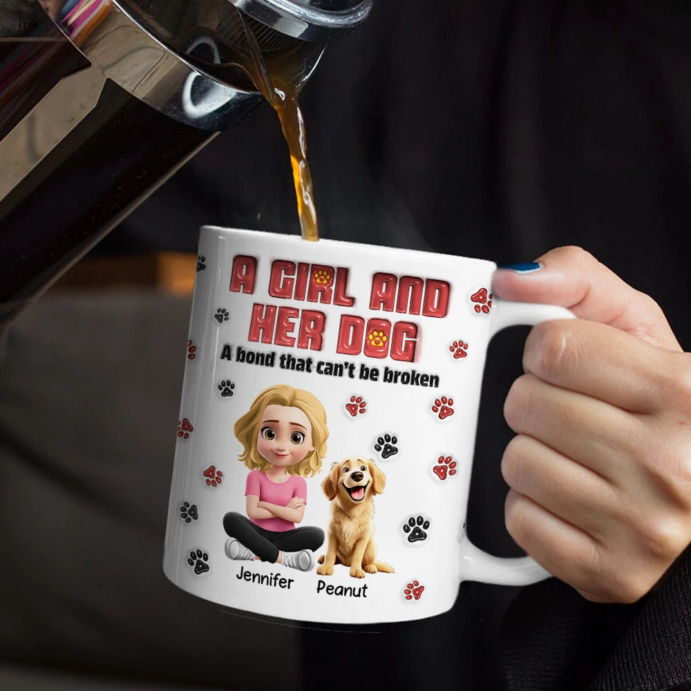 Pet Lovers, Pet Mom, Dog Lovers, Dog Mom, Cat Lovers, Cat Mom, Happy - A Girl And Her Fur Babies - 3D Inflated Effect Printed, Personalized Mug