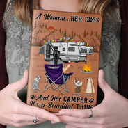 Camping,Campsite,Funny,Dog Lovers - A Girl Her Dogs Camping - Personalized Leather Journal