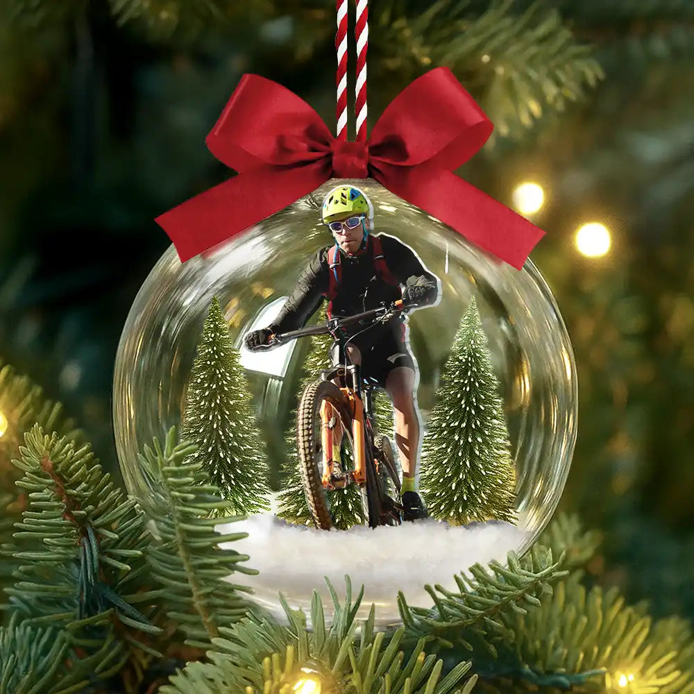 Photo Hobby Ornament,Custom Photo,Christmas,Happy - Custom Photo Hobby Mountain Biking - Personalized 3D Acrylic Ball Ornament