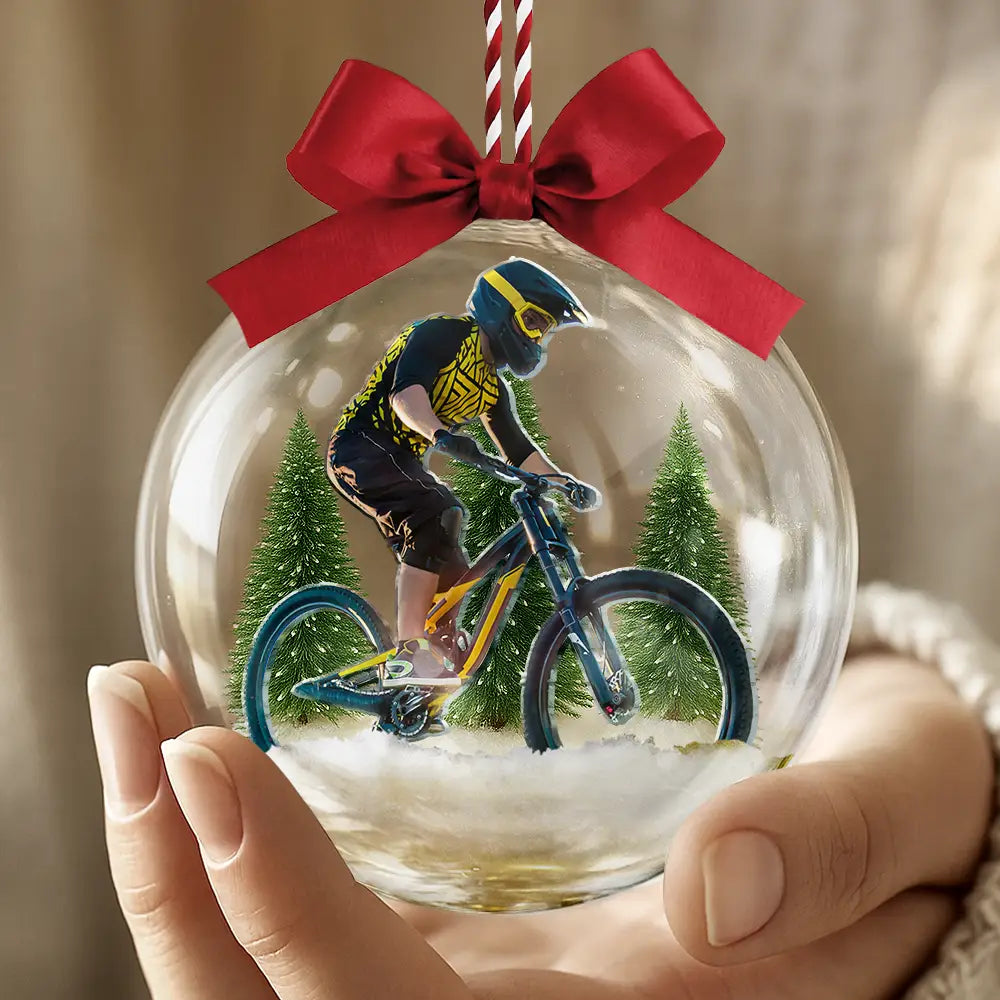 Photo Hobby Ornament,Custom Photo,Christmas,Happy - Custom Photo Hobby Mountain Biking - Personalized 3D Acrylic Ball Ornament