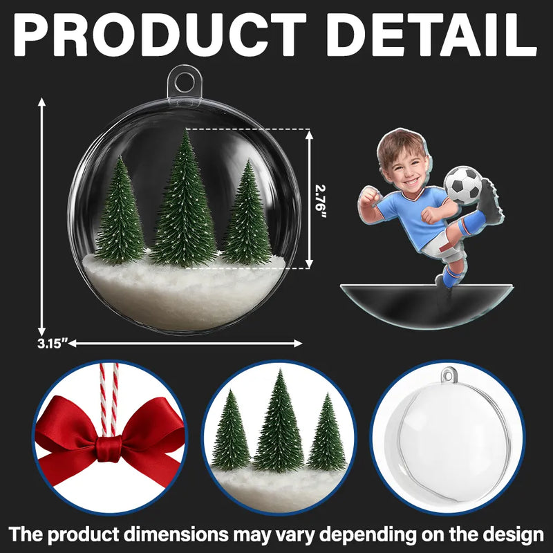 Gift For Kids,Custom Photo,Photo Hobby Ornament,Christmas,Happy - Custom Photo Kid Playing Football Soccer - Personalized 3D Acrylic Ball Ornament