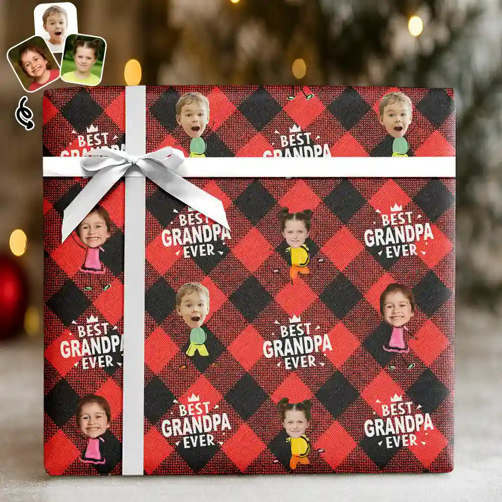Custom Photo Best Grandpa Ever Plaid Checkered Pattern - Personalized Wrapping Paper