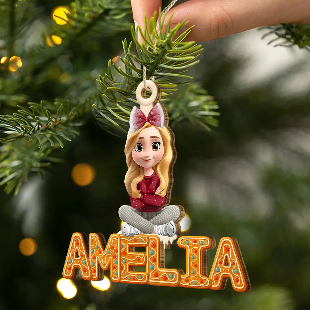 Christmas,Family,Happy - Christmas Pattern Effects With Names - Personalized Custom Shaped Wooden Ornament