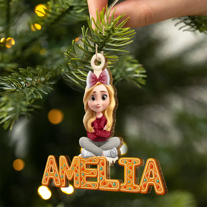 Christmas,Family,Happy - Christmas Pattern Effects With Names - Personalized Custom Shaped Wooden Ornament
