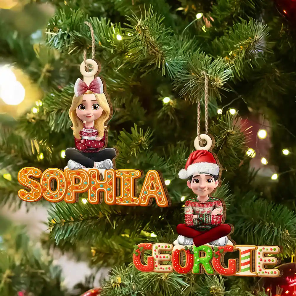 Christmas,Family,Happy - Christmas Pattern Effects With Names - Personalized Custom Shaped Wooden Ornament