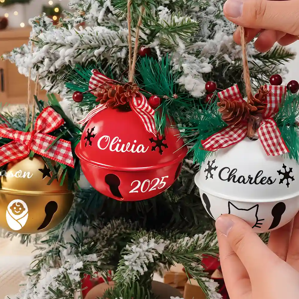Christmas, Family, Happy - Christmas Bell With Name - Personalized Jingle Bell Ornament-AH1172ELE3585