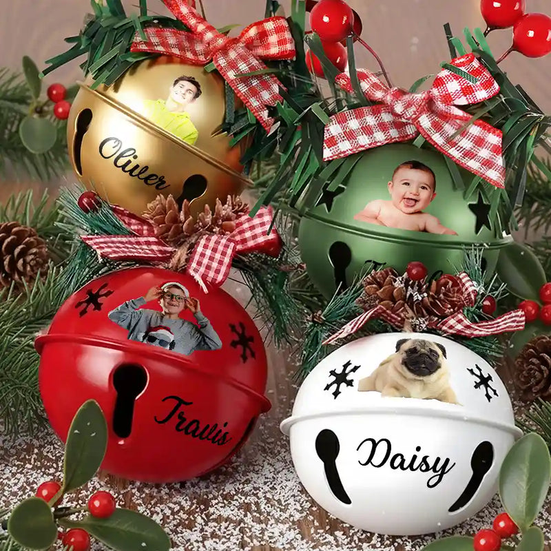 Christmas,Family,Happy - Custom Photo Christmas Bell With Name - Personalized Jingle Bell Ornament