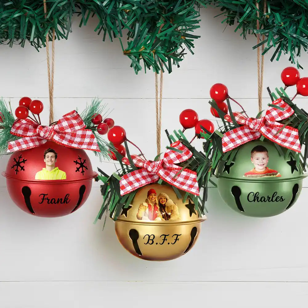 Christmas,Family,Happy - Custom Photo Christmas Bell With Name - Personalized Jingle Bell Ornament