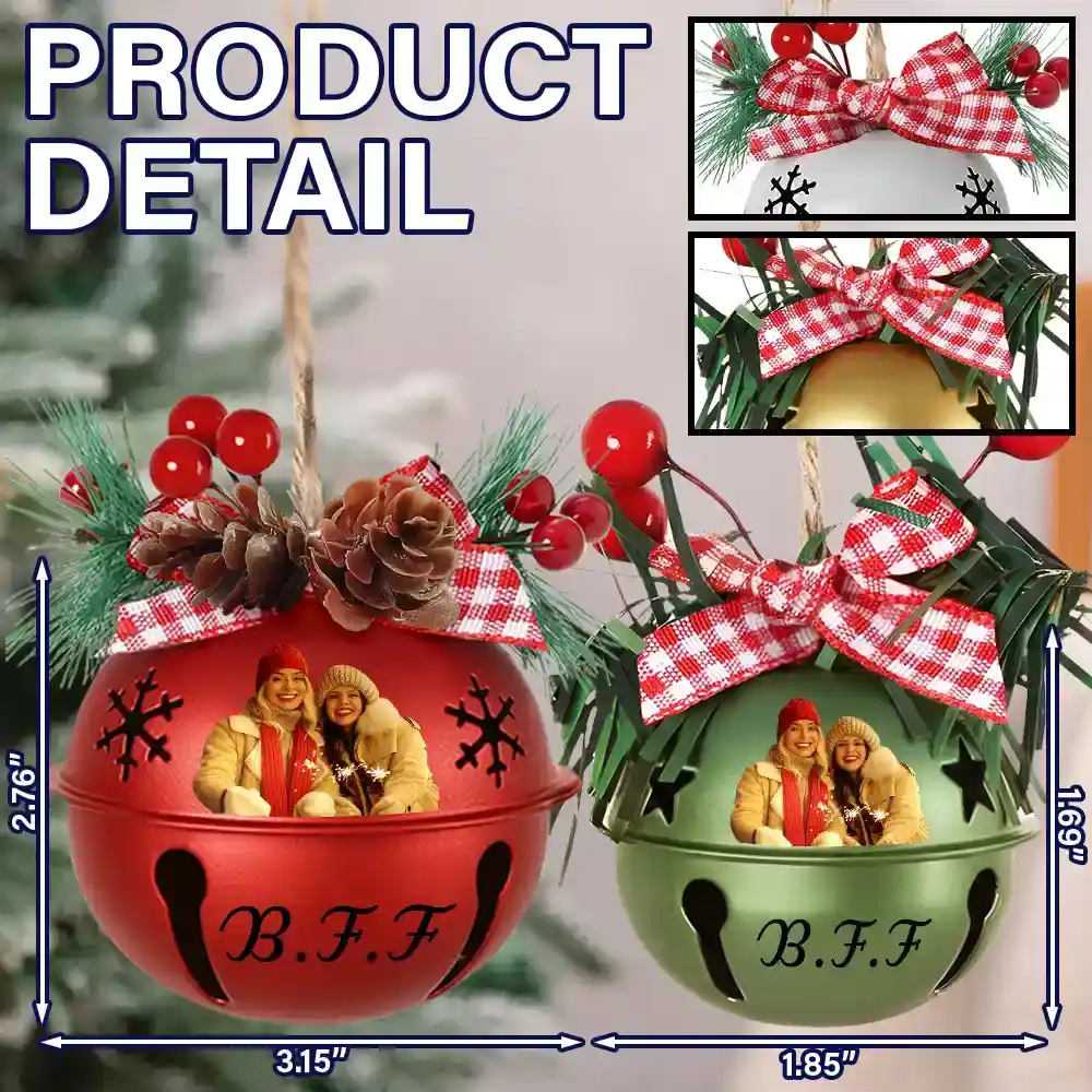 Christmas,Family,Happy - Custom Photo Christmas Bell With Name - Personalized Jingle Bell Ornament