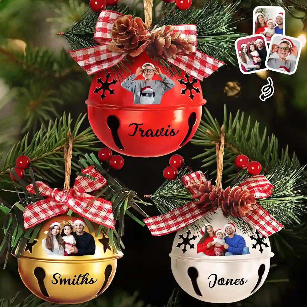 Christmas,Family,Happy - Custom Photo Christmas Bell With Name - Personalized Jingle Bell Ornament