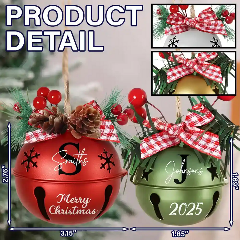 Christmas,Family,Happy - Christmas Bell With Monogram Name - Personalized Jingle Bell Ornament