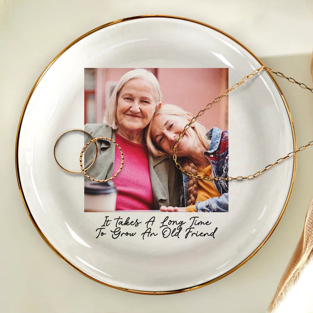 Gift For Bestie, Old Best friends, Gift For Sisters, Happy, Custom Photo - Custom Photo Besties Gray Scale Right In The Throat - Personalized Ring Dish