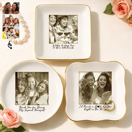 Custom Photo Besties Gray Scale Right In The Throat - Personalized Ring Dish