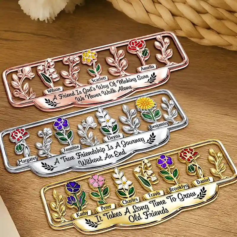 Gift For Bestie, Old Best friends, Best friends' Hobby, Happy - It Takes A Long Time To Grow An Old Friend Birth Month Flower - Personalized Custom Shaped Metal Bookmark