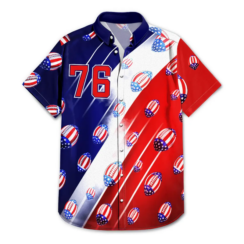 No Custom, America 250th, Independence Day - America 250th Number 76 American Football - Hawaiian Shirt