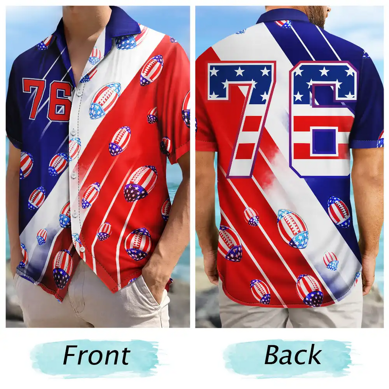 No Custom, America 250th, Independence Day - America 250th Number 76 American Football - Hawaiian Shirt