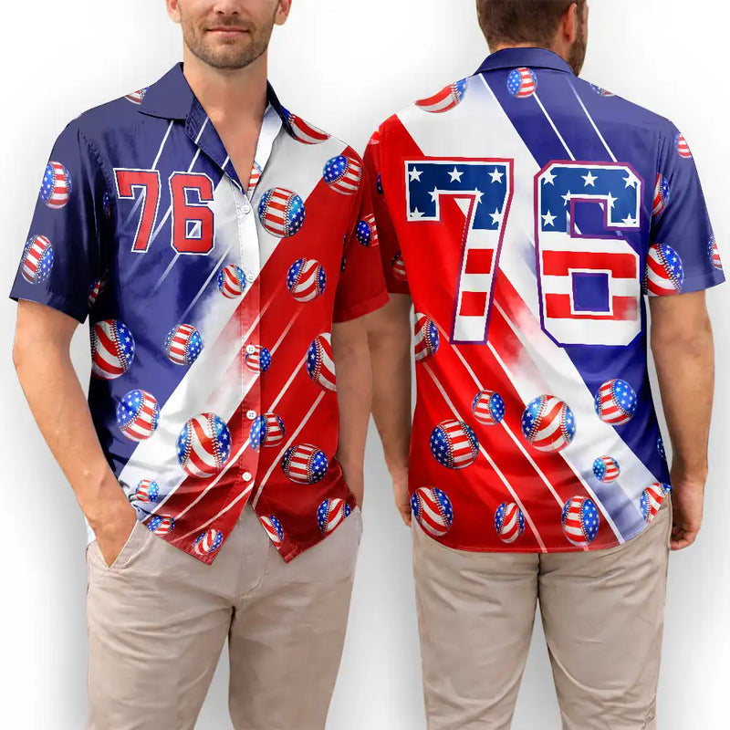 No Custom, America 250th, Independence Day - America 250th Number 76 Baseball - Hawaiian Shirt