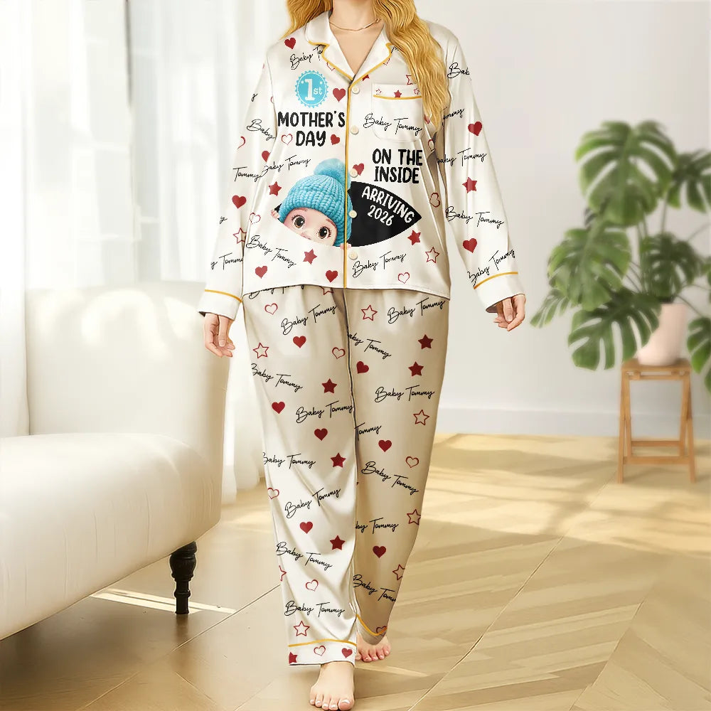 Baby First Year On The Inside With Mom - Personalized Satin Pajama Set