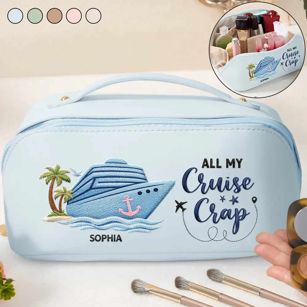 All My Cruise Crap - Personalized Embroidered Leather Makeup Bag