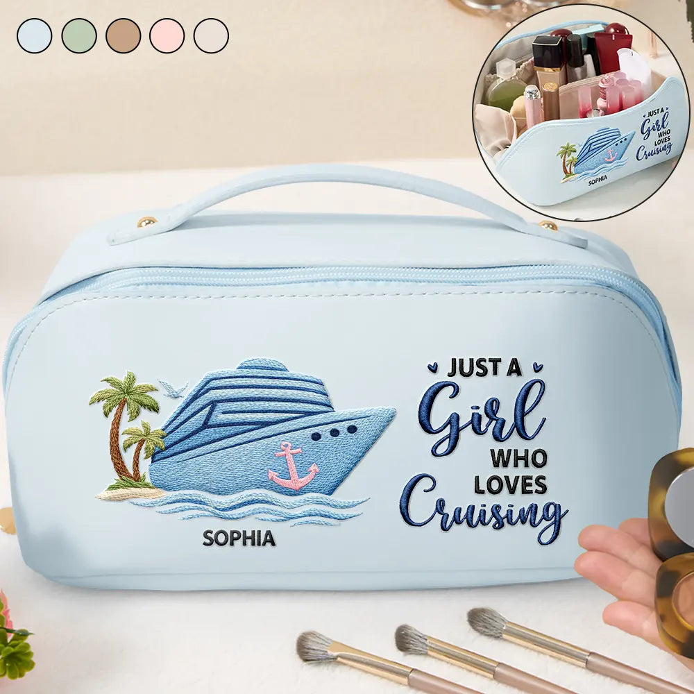 All My Cruise Crap - Personalized Embroidered Leather Makeup Bag