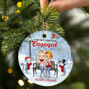 Christmas Family Chibi Couple Our First Christmas Together - Gift For Couples - Personalized Custom Circle Ceramic Ornament